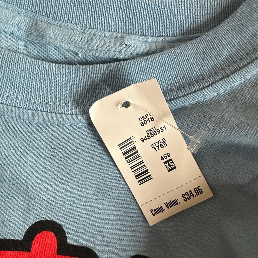 NEW Hello Kitty Burger Blue Graphic T-Shirt Sanrio Yum Size XS Oversized - Picture 5 of 8